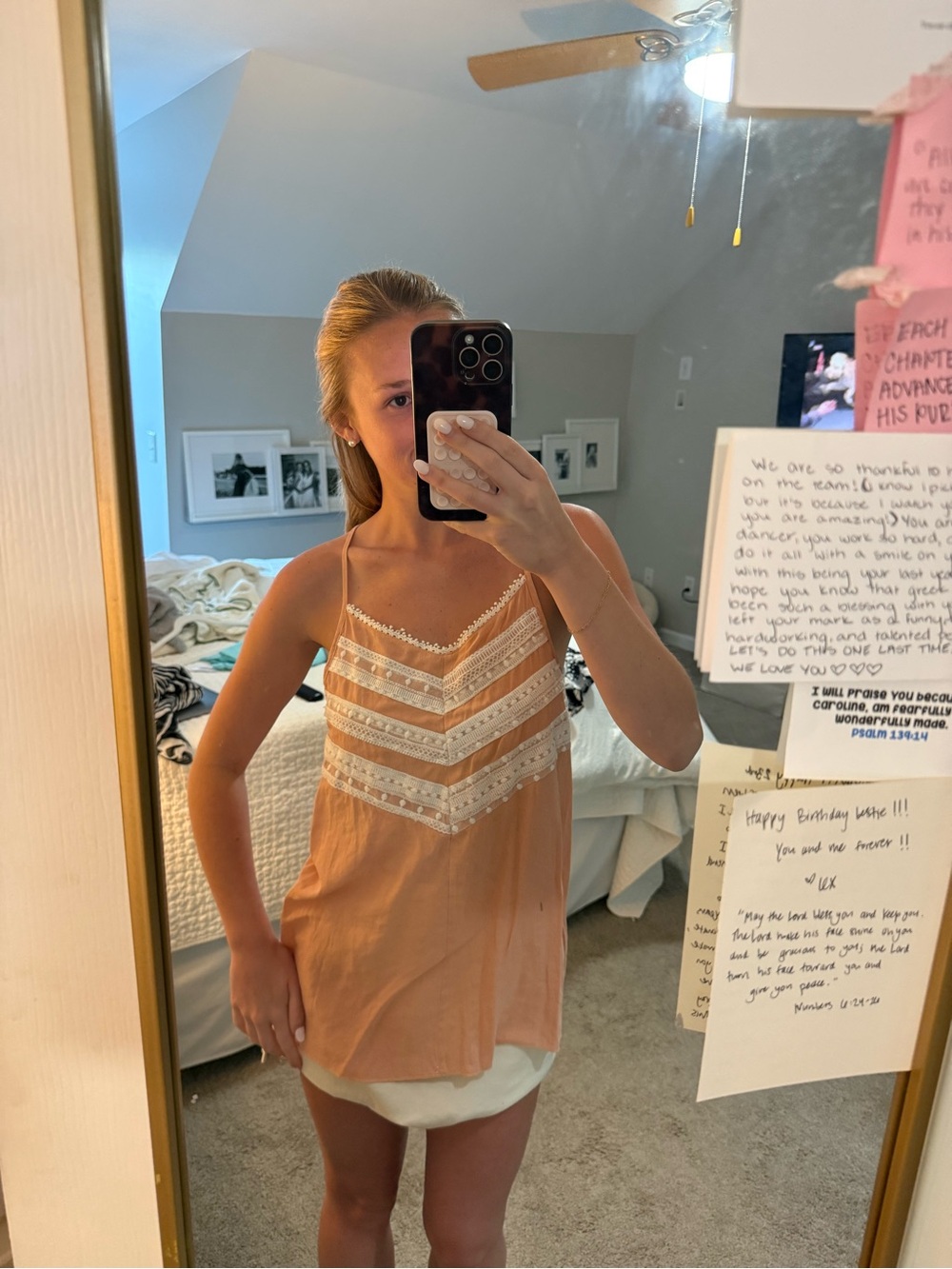 Poema Peach Lace Chevron Camisole
